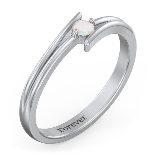 Double Line Bypass Ring – Sterling Silver with Opal