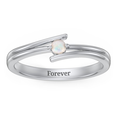 Double Line Bypass Ring – Sterling Silver with Opal