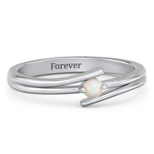 Double Line Bypass Ring – Sterling Silver with Opal