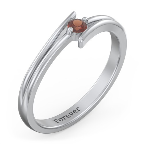 Double Line Bypass Ring – Sterling Silver with Garnet