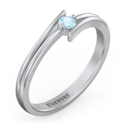 Double Line Bypass Ring – Sterling Silver with Blue Topaz