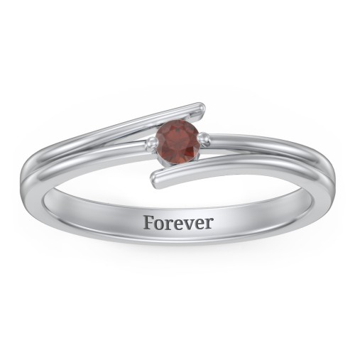 Double Line Bypass Ring – Sterling Silver with Garnet