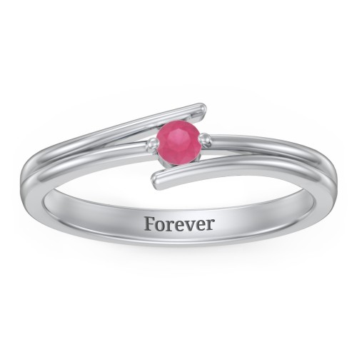 Double Line Bypass Ring – Sterling Silver with Ruby