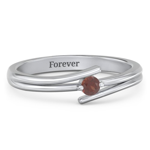 Double Line Bypass Ring – Sterling Silver with Garnet