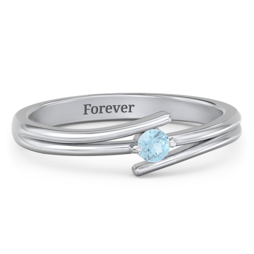 Double Line Bypass Ring – Sterling Silver with Blue Topaz