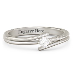 Double Line Bypass Ring in 10K Solid White Gold with Cubic Zirconia