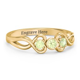 Twin Hearts with Centre Bezel Ring in 18K Gold Plated Silver with Peridot