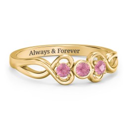 Twin Hearts with Centre Bezel Ring in 18K Gold Plated Silver with Pink Tourmaline