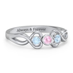 Twin Hearts with Centre Bezel Ring in 925 Sterling Silver with Pink Tourmaline and Blue Topaz