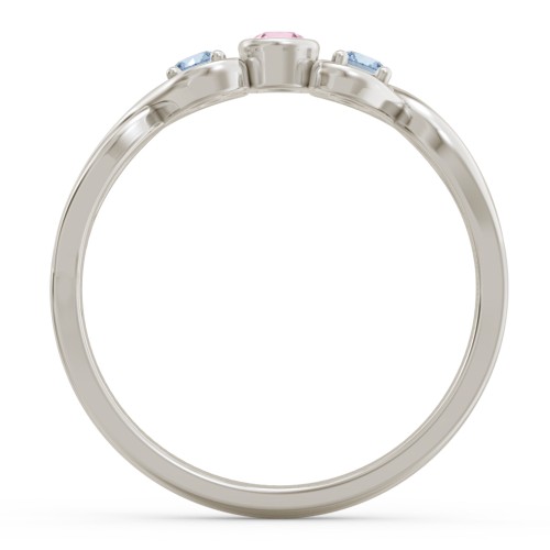 Twin Hearts with Centre Bezel Ring – 10K White Gold with Pink Tourmaline and Blue Topaz
