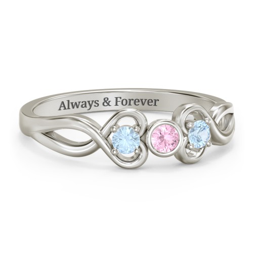 Twin Hearts with Centre Bezel Ring – 10K White Gold with Pink Tourmaline and Blue Topaz