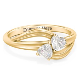 A "Couple" of Hearts Ring in 10K Solid Yellow Gold with Cubic Zirconia