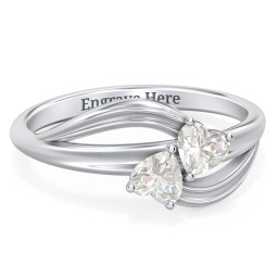 A "Couple" of Hearts Ring in 925 Sterling Silver with Cubic Zirconia