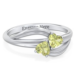 A "Couple" of Hearts Ring in 925 Sterling Silver with Peridot