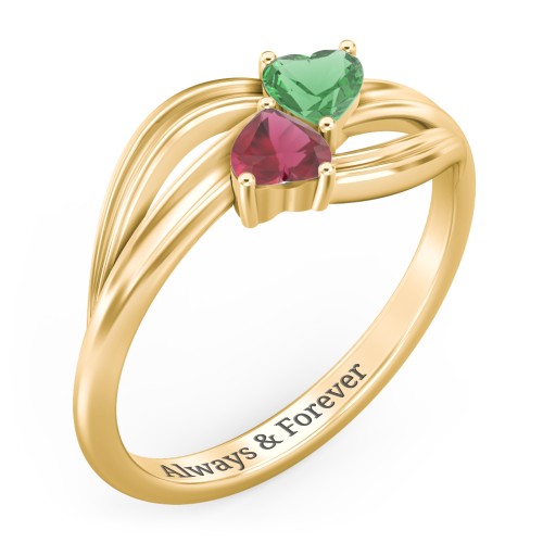 A "Couple" of Hearts Ring – 10K Yellow Gold with Emerald and Ruby