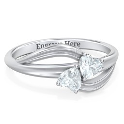A "Couple" of Hearts Ring in 925 Sterling Silver with Aquamarine