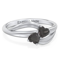A "Couple" of Hearts Ring in 925 Sterling Silver with Smokey Quartz