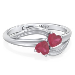 A "Couple" of Hearts Ring in 925 Sterling Silver with Ruby