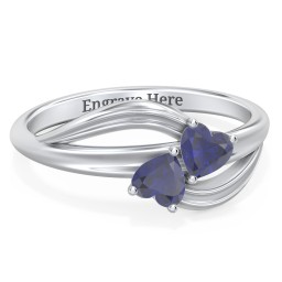A "Couple" of Hearts Ring in 925 Sterling Silver with Blue Sapphire