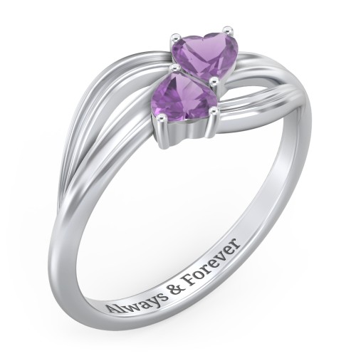 A "Couple" of Hearts Ring – Sterling Silver with Amethyst