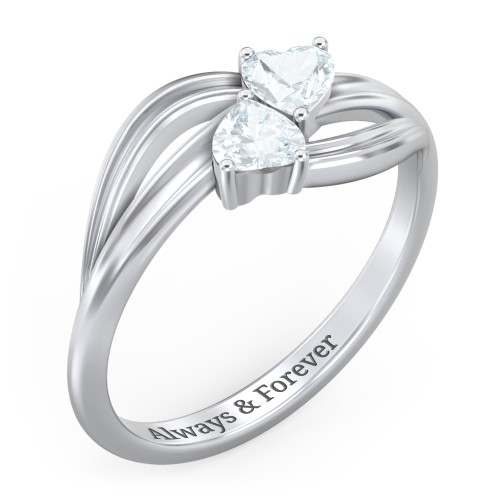 A "Couple" of Hearts Ring – Sterling Silver with Aquamarine