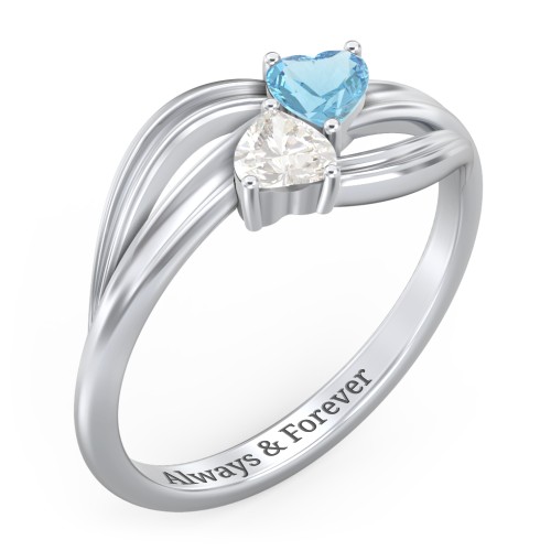 A "Couple" of Hearts Ring – Sterling Silver with Blue Topaz and Cubic Zirconia