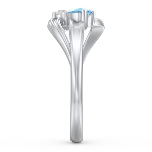 A "Couple" of Hearts Ring – Sterling Silver with Blue Topaz and Cubic Zirconia