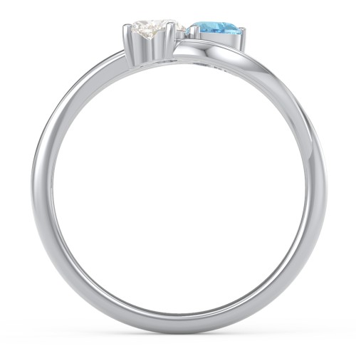 A "Couple" of Hearts Ring – Sterling Silver with Blue Topaz and Cubic Zirconia