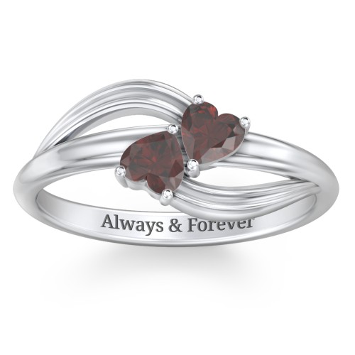 A "Couple" of Hearts Ring – Sterling Silver with Garnet