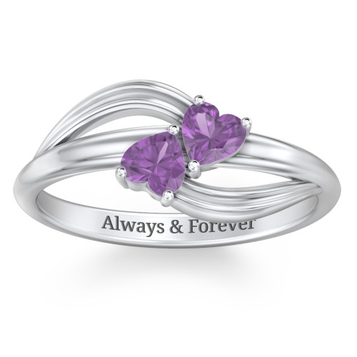 A "Couple" of Hearts Ring – Sterling Silver with Amethyst