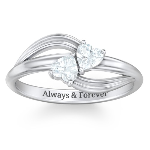 A "Couple" of Hearts Ring – Sterling Silver with Aquamarine