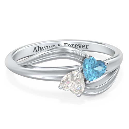 A "Couple" of Hearts Ring – Sterling Silver with Blue Topaz and Cubic Zirconia