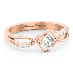 Solitaire Princess Cut Ring with Twisted Split Shank and Accents