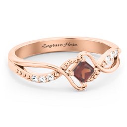 Solitaire Princess Cut Ring with Twisted Split Shank and Accents