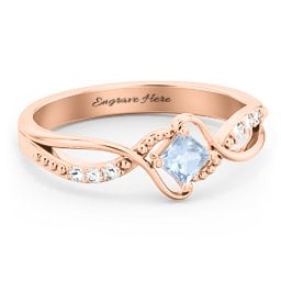 Solitaire Princess Cut Ring with Twisted Split Shank and Accents