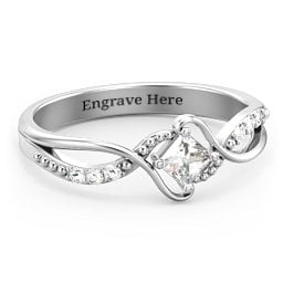 Solitaire Princess Cut Ring with Twisted Split Shank and Accents