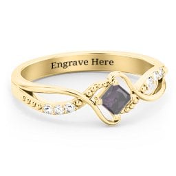 Solitaire Princess Cut Ring with Twisted Split Shank and Accents