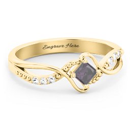 Solitaire Princess Cut Ring with Twisted Split Shank and Accents in 18K Gold Plated Silver with Alexandrite