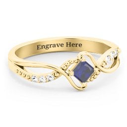 Solitaire Princess Cut Ring with Twisted Split Shank and Accents