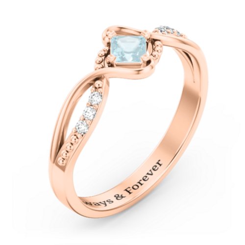 Solitaire Princess Cut Ring with Twisted Split Shank and Accents