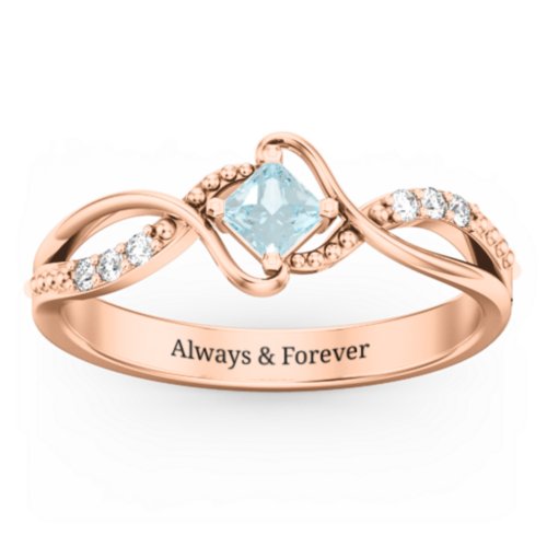 Solitaire Princess Cut Ring with Twisted Split Shank and Accents
