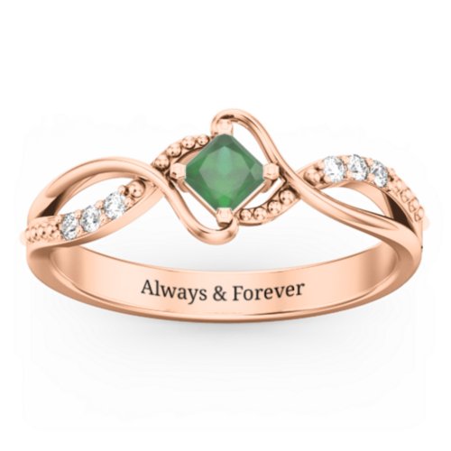 Solitaire Princess Cut Ring with Twisted Split Shank and Accents