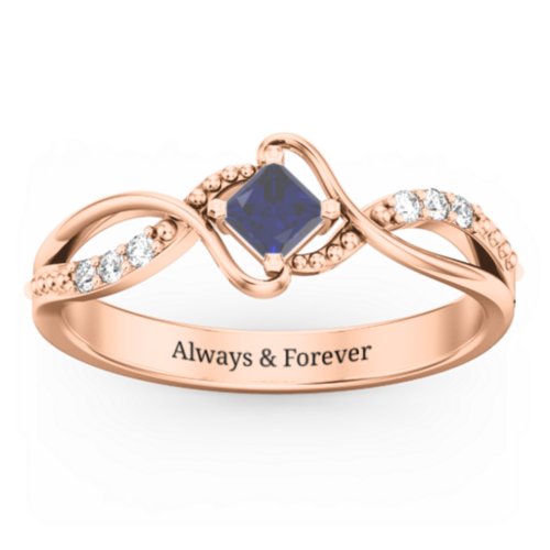 Solitaire Princess Cut Ring with Twisted Split Shank and Accents