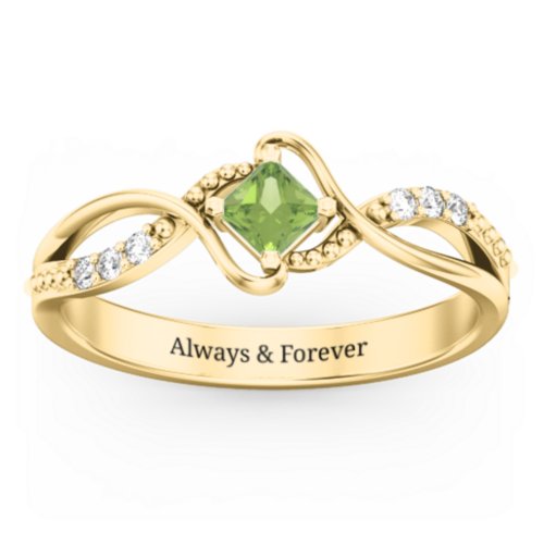 Solitaire Princess Cut Ring with Twisted Split Shank and Accents