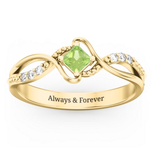 Solitaire Princess Cut Ring with Twisted Split Shank and Accents