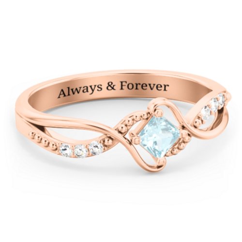 Solitaire Princess Cut Ring with Twisted Split Shank and Accents