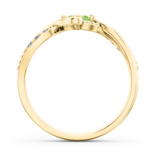 Solitaire Princess Cut Ring with Twisted Split Shank and Accents – 18K Gold Plated Silver with Peridot and Cubic Zirconia