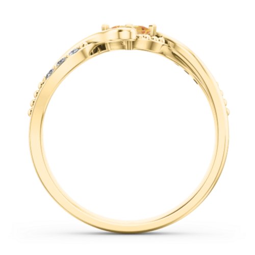 Solitaire Princess Cut Ring with Twisted Split Shank and Accents – 18K Gold Plated Silver with Citrine and Cubic Zirconia