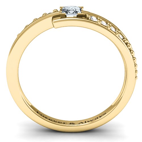 Princess Cut Ring with Accents – 10K Yellow Gold with Cubic Zirconia and White Premium Zirconia