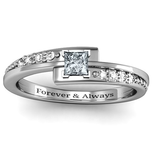 Princess Cut Ring with Accents – Sterling Silver with Cubic Zirconia and White Premium Zirconia
